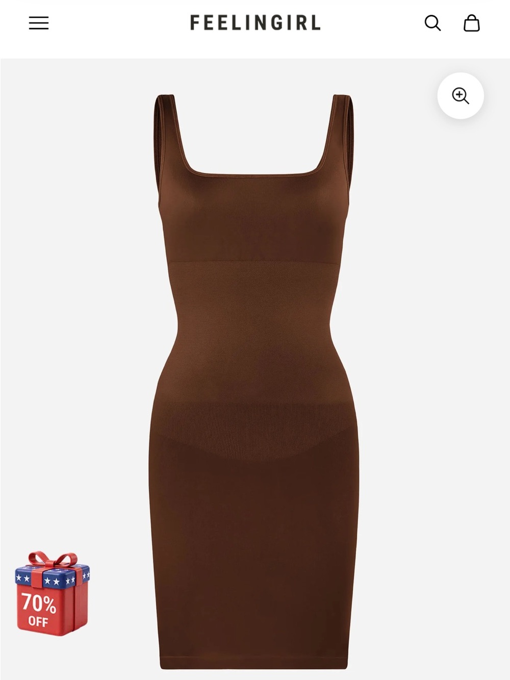 Feelingirl tummy control square neck every day brown dress 3XL/4XL